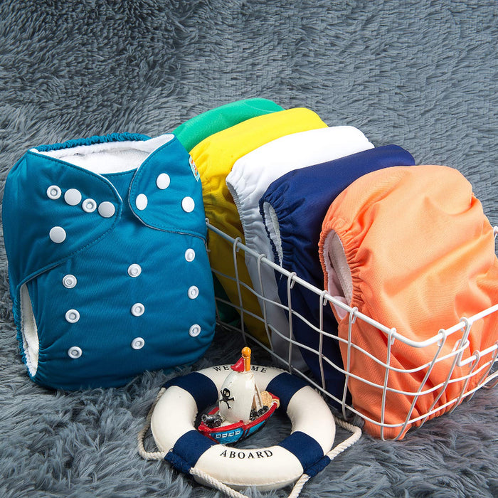 One Size Adjustable Washable Reusable Baby Cloth Diapers For Baby 6 Pack + 12 Inserts