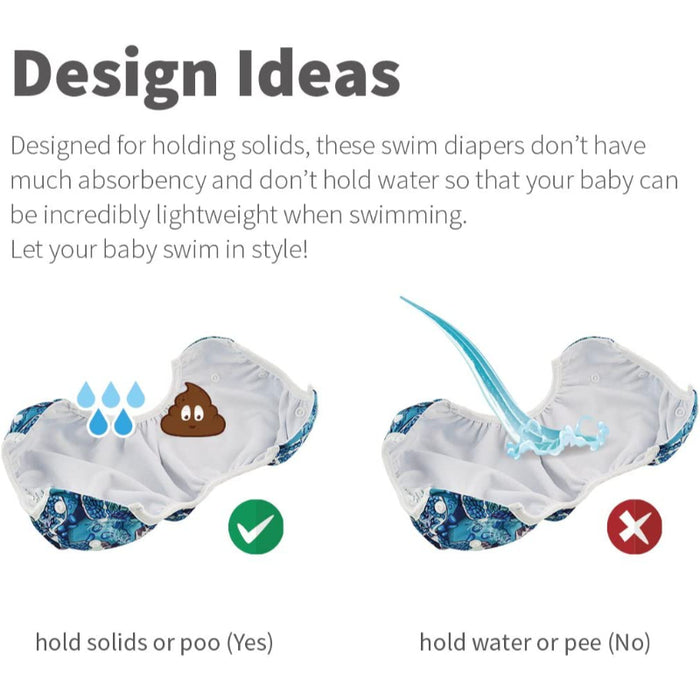 2Pcs Baby Swim Diapers Reusable Washable & Adjustable For Swimming Lesson & Baby Shower Gifts Baby Boy And Girl