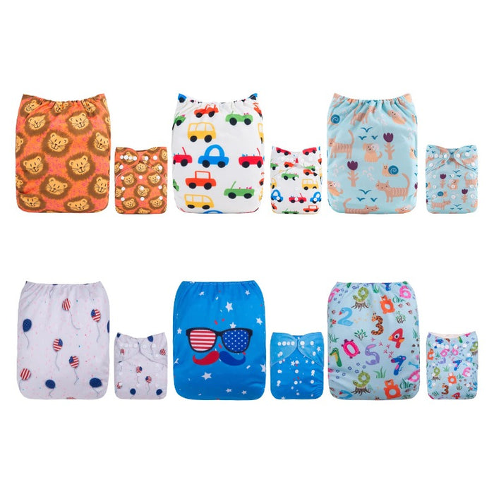 Cloth Diapers Reusable, Washable Adjustable, One Size For Baby Boys And Girls, 6 Pack With 12 Inserts