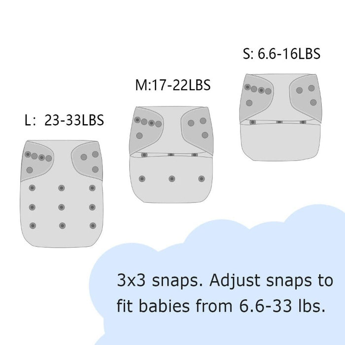 Adjustable Washable Reusable Color Snaps Baby Cloth Diapers/6 Pack With 12 Pcs 5-Layer Charcoal Bamboo Inserts