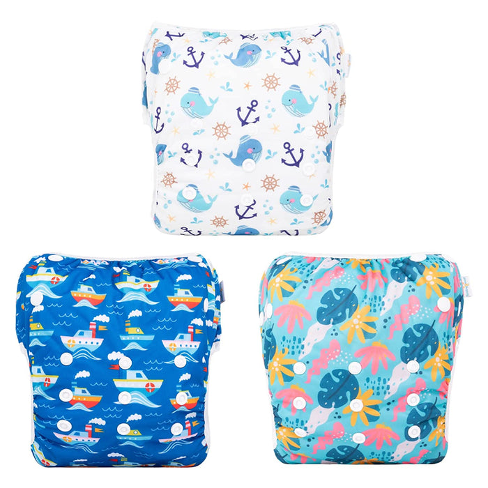 Baby Boy Swim Diapers, Reusable Adjustable Washable 0-8M Baby Gifts and Swimming Lessons 3 Pack