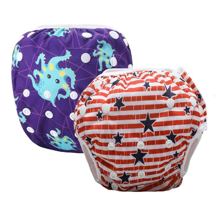 2 Pack Reusable Washable Baby Swim Diapers Neutral Pattern For Boys And Girls One Size
