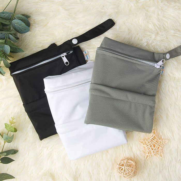 3 Pack Of Wet Dry Bags For Baby Cloth Diapers With 2 Pockets