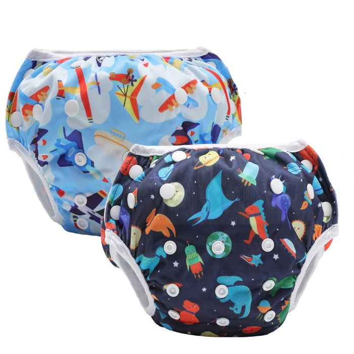 2 Pack Reusable Washable Baby Swim Diapers Neutral Pattern For Boys And Girls One Size
